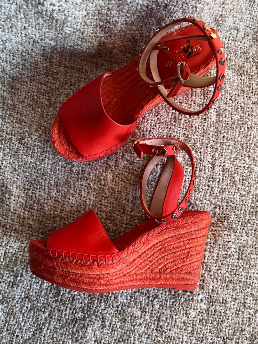 Size 5 35.5 kate spade Red Espadrille Wedge Sandals with Studded Ankle Straps